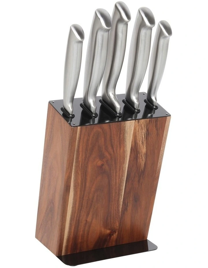 Knife Block 6 Piece in Black/Acacia