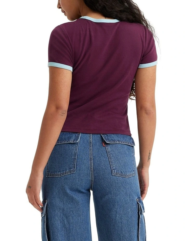Graphic Ringer Rickie T-shirt in Potent Purple/Crystal Blue