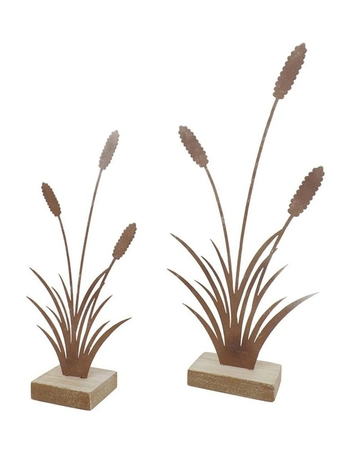 Set of 2 Bulrush Ornaments in Rust