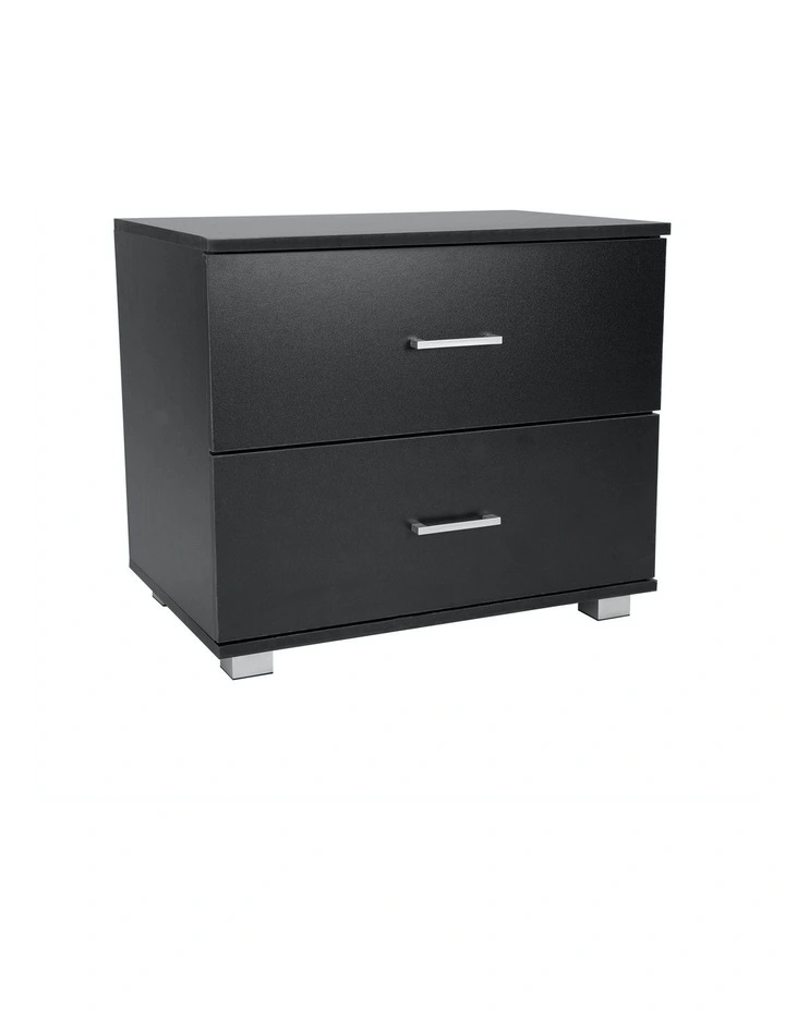 Bedside Table with Drawers MDF Wood Black