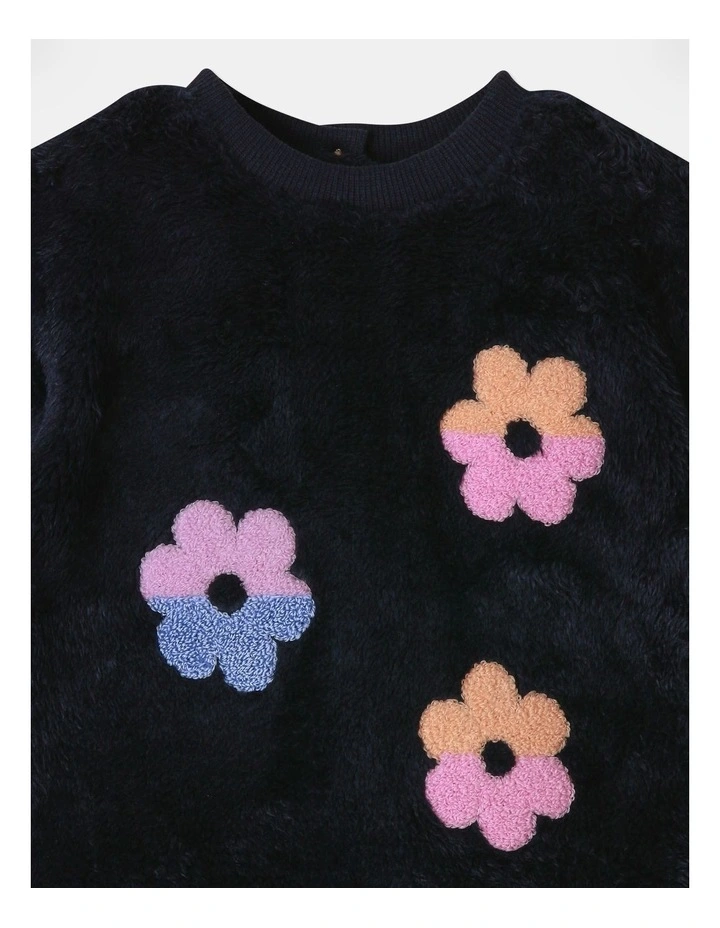Boucle Sherpa Sweat Top in Navy