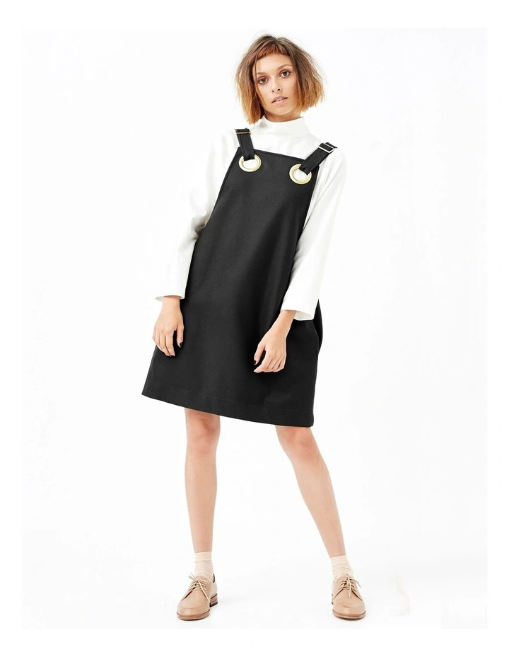 Eyelet Pinafore Dress in Black