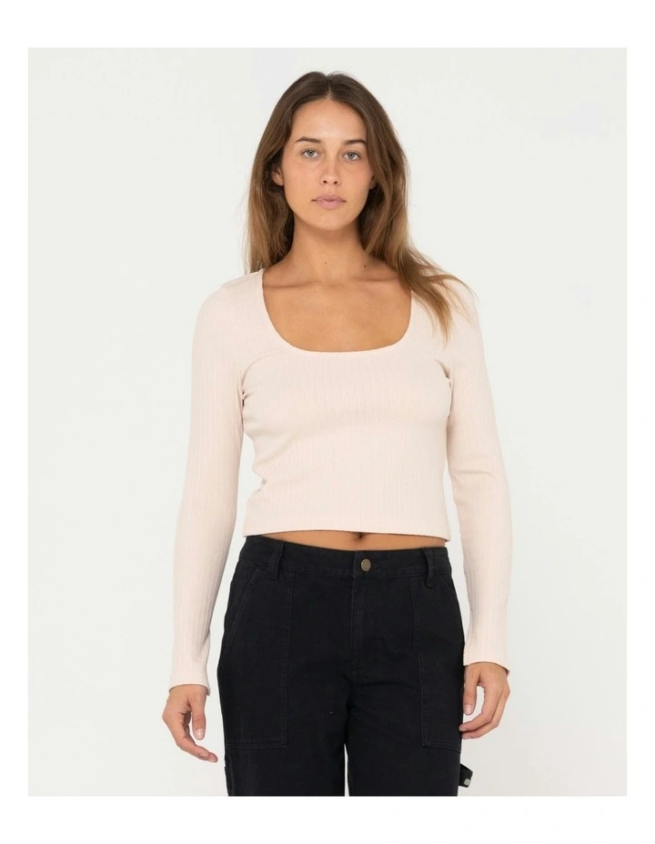 Scarlett Ribbed Long Sleeve Top in Grey