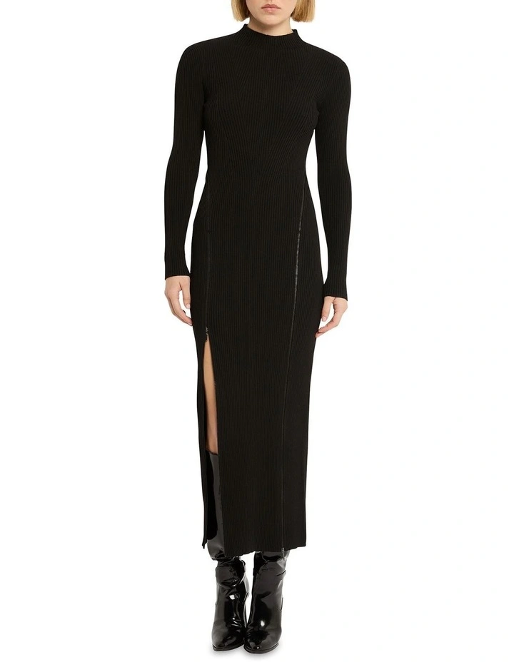 Zipped Up Knit Dress in Black