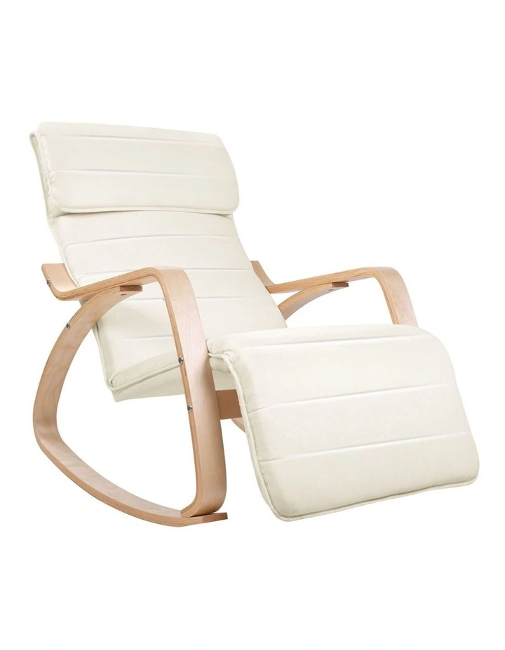 Fabric Rocking Armchair with Adjustable Footrest Beige