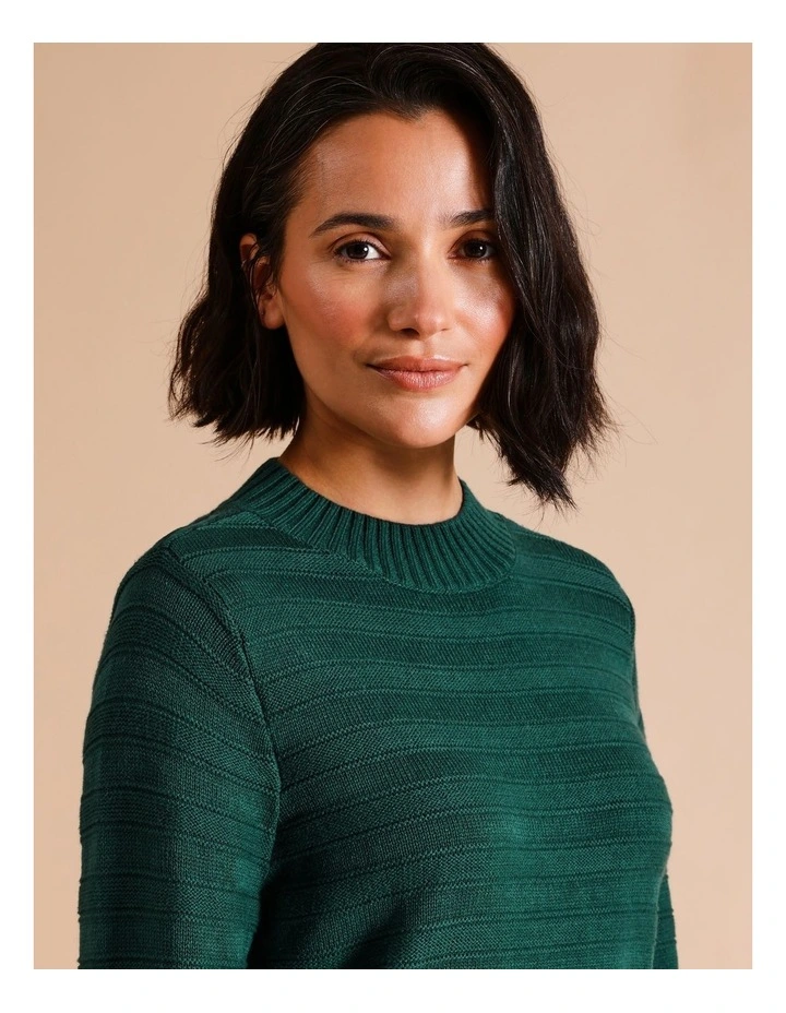Organic Cotton Blend Patterned Stripe Jumper With Straight Hem in Pine