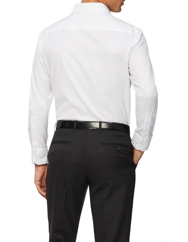Tailored Long Sleeve Plain Dobby Business Shirt in White