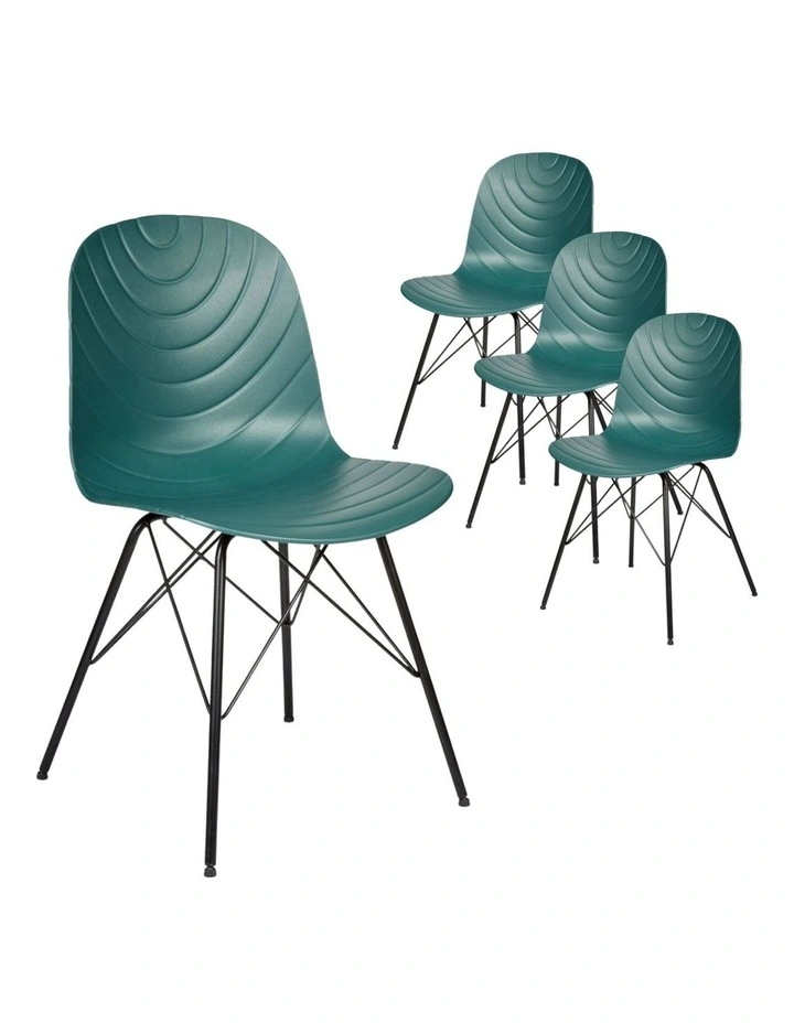 Modern Scandi Dining Chairs Set of 4 in Teal Green