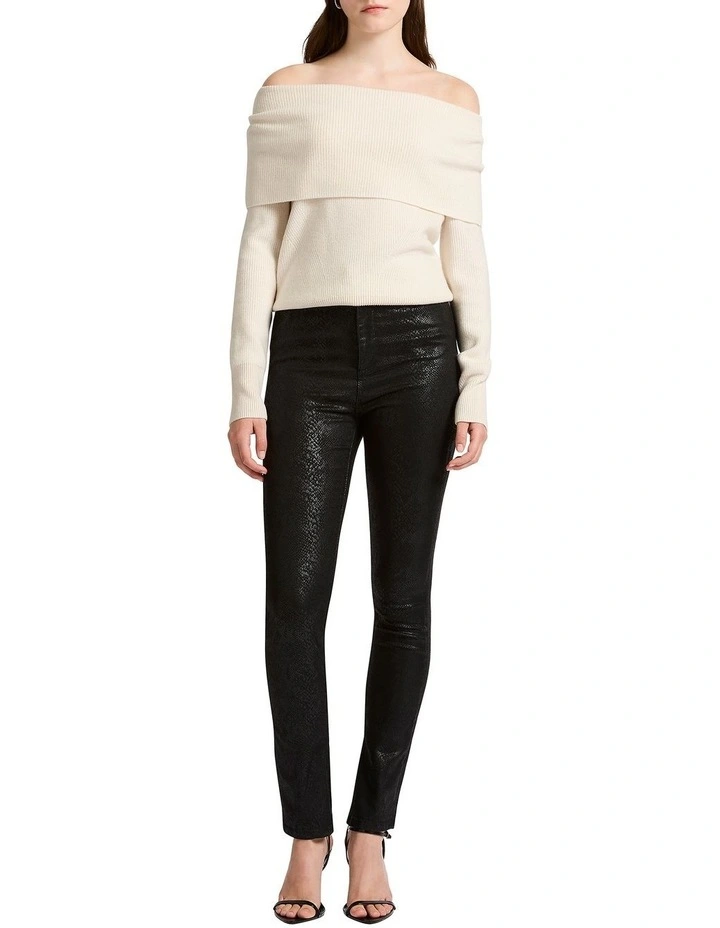 Nikki Off The Shoulder Knit Jumper in Ecru