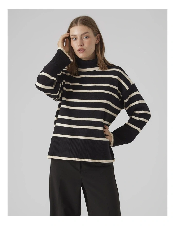 Saba Rollneck Striped Jumper in Black