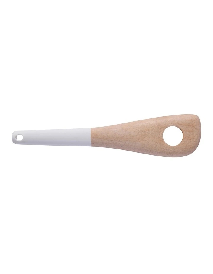 Modern Beech Wood Corner Spoon with Silicone Grip 30.4x7x1.5cm in White