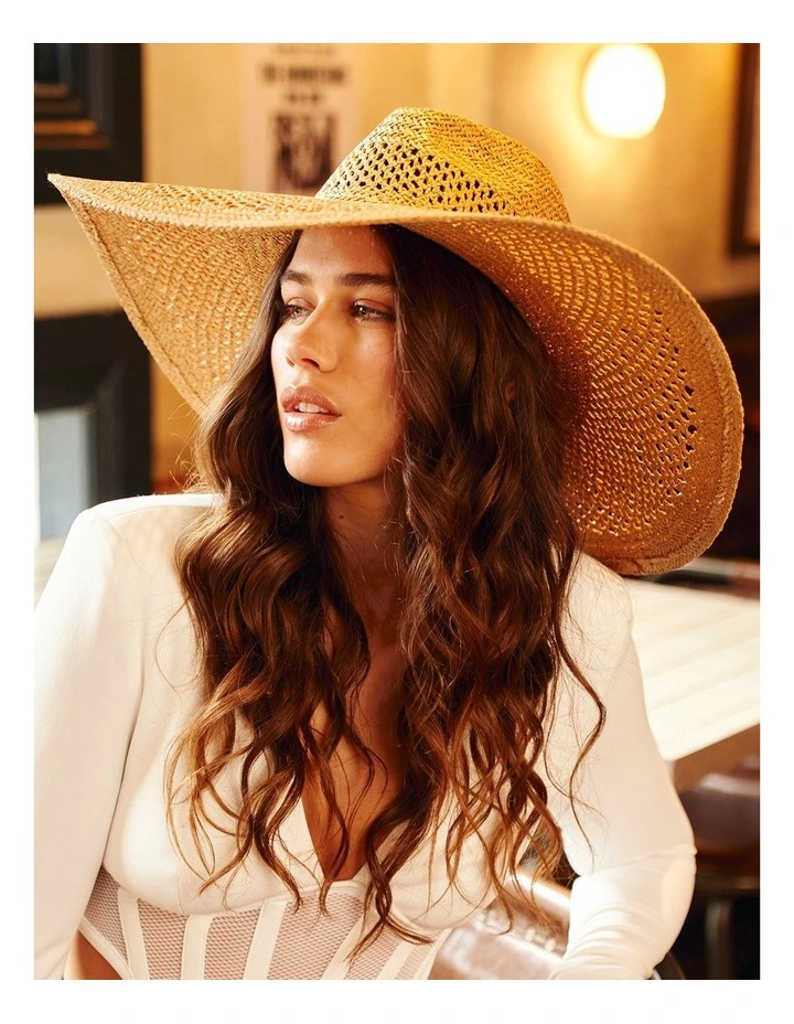 Atrani Wide-Brim Fedora Hat in Hazel