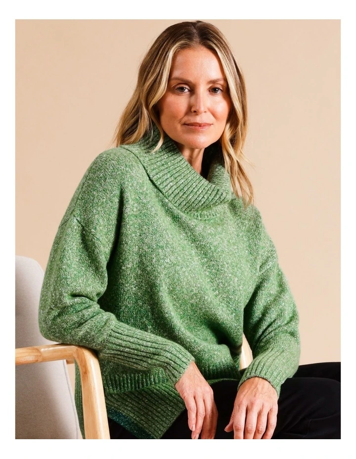 Wide Rib Jumper With Tipping In Sprint Green/ Forest