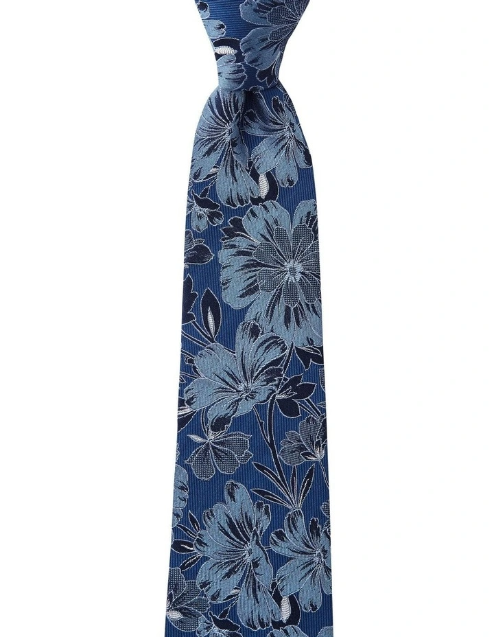 Double Floral Silk Tie in Blue