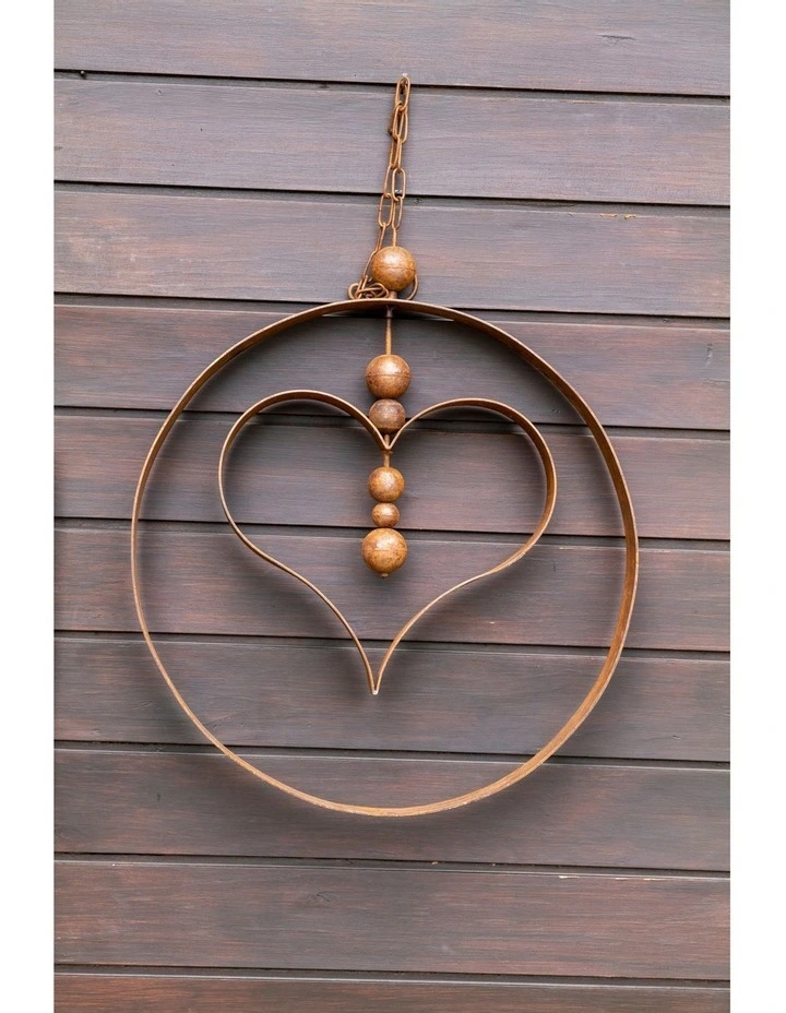 Heart Hanging Serenity Circle Ornament in Rust