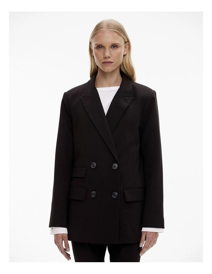 Viscose Blend Double-breasted Blazer in Black