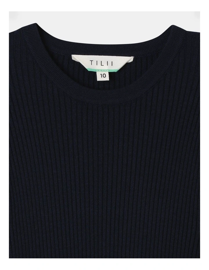 Long Sleeve Knitted Skater Dress in Navy