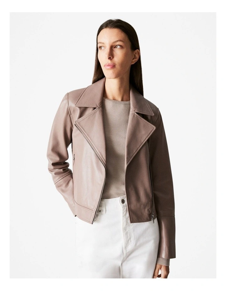 Leather Biker Jacket in Cinder