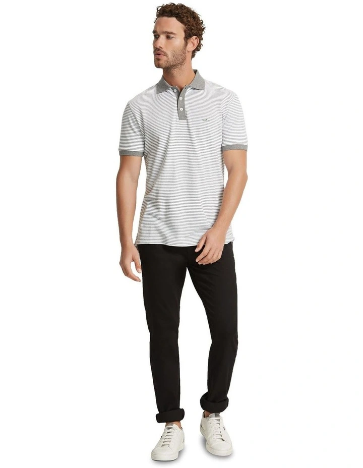 Mack Striped Organic Cotton Polo in Grey