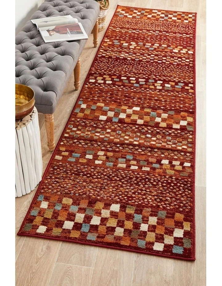 Oxford Mayfair Squares Rug in Rust