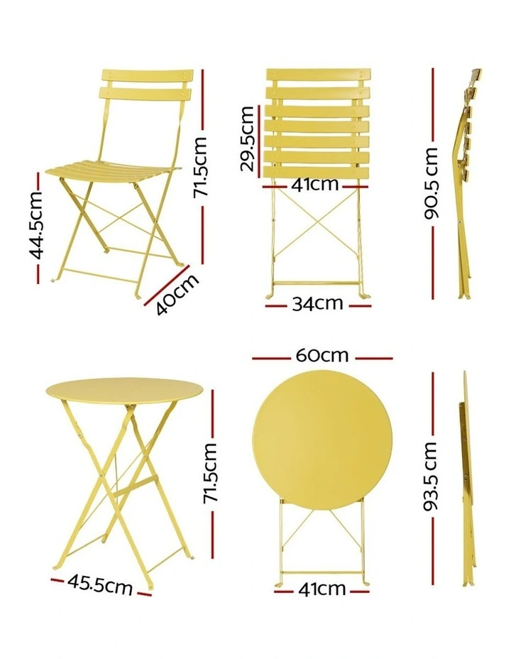 3PC Outdoor Bistro Set Steel Table and Chairs Patio Furniture in Yellow