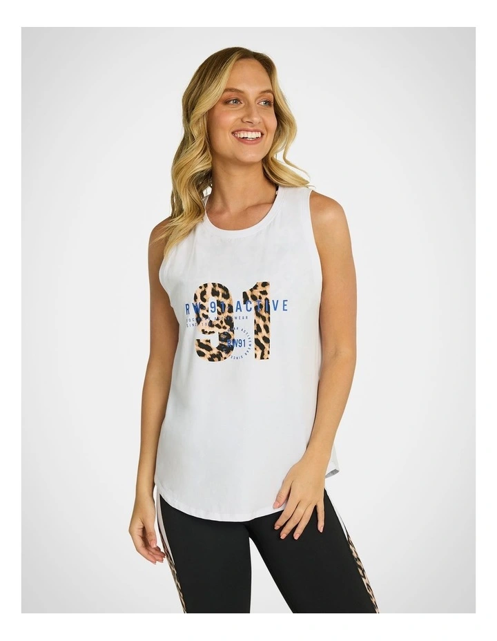 Logo Front Muscle Tank in White