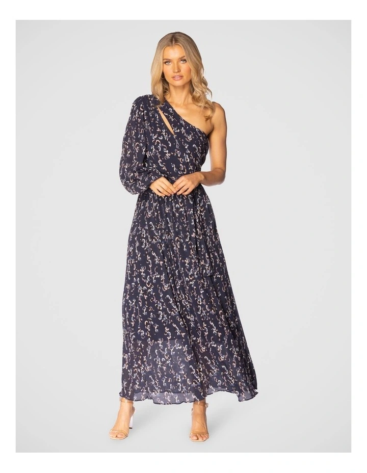 Leah One Shoulder Midi Dress in Multi