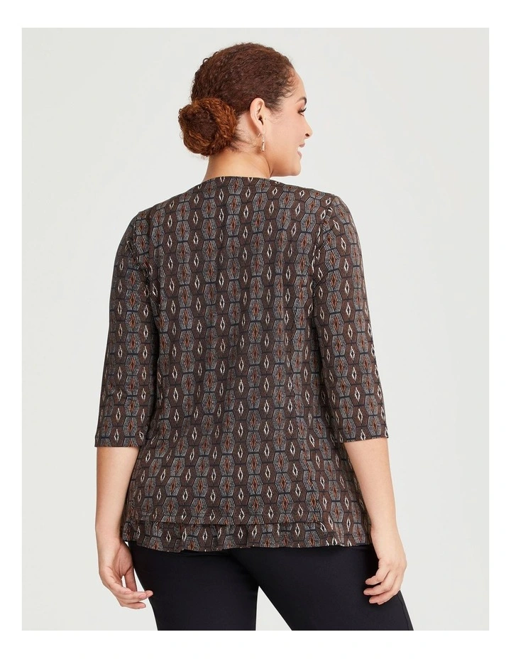 Abstract Ruffle Hem Top in Mocha