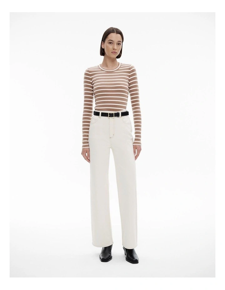 Stripe Long Sleeve Rib Top in Cappucino