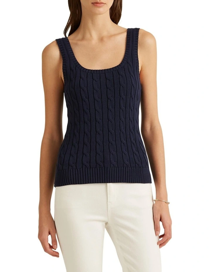 Cable-Knit Sleeveless Sweater in Navy