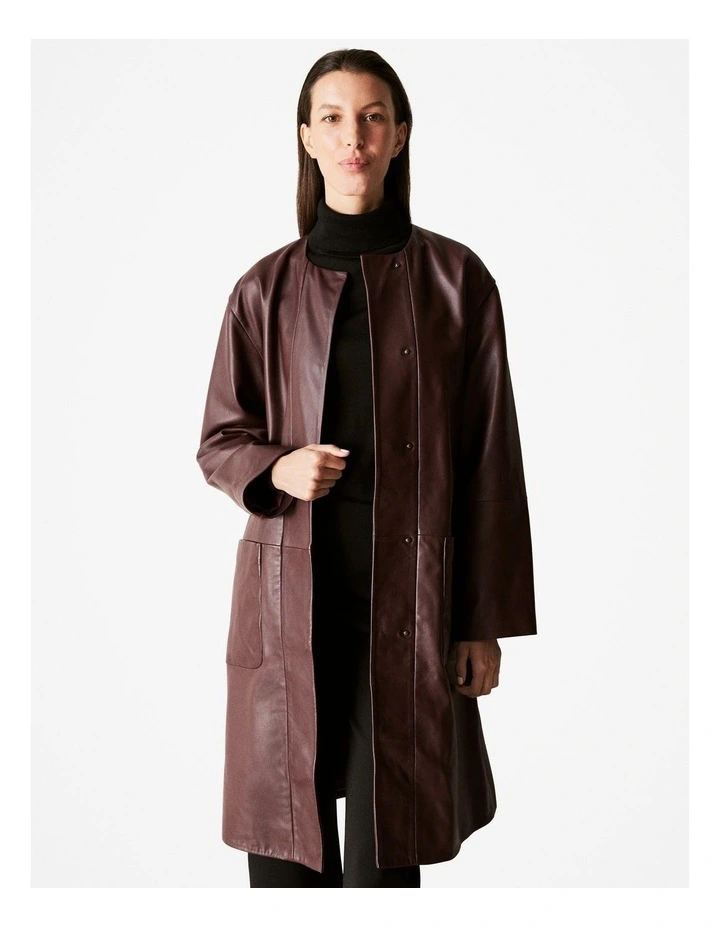 Leather Pocketed Classic Coat in Pinot Noir