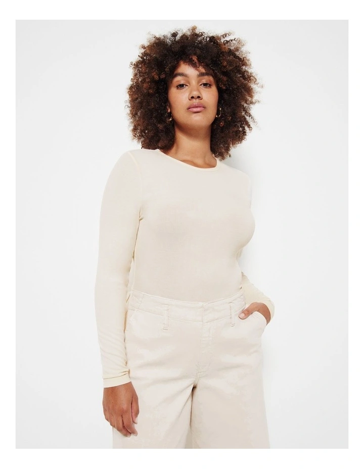 Long Sleeve Rib Tee in Ecru