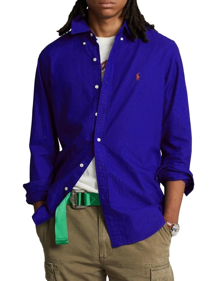 Classic Fit Garment-Dyed Oxford Shirt in Blue