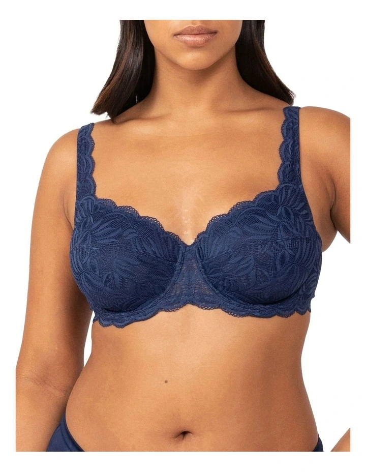 Essential Lace Balconette Underwire Bra in Navy Blue