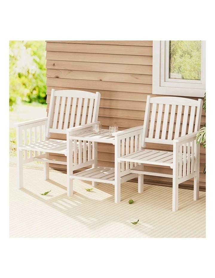 Garden Bench Loveseat Wooden Table Chairs in White