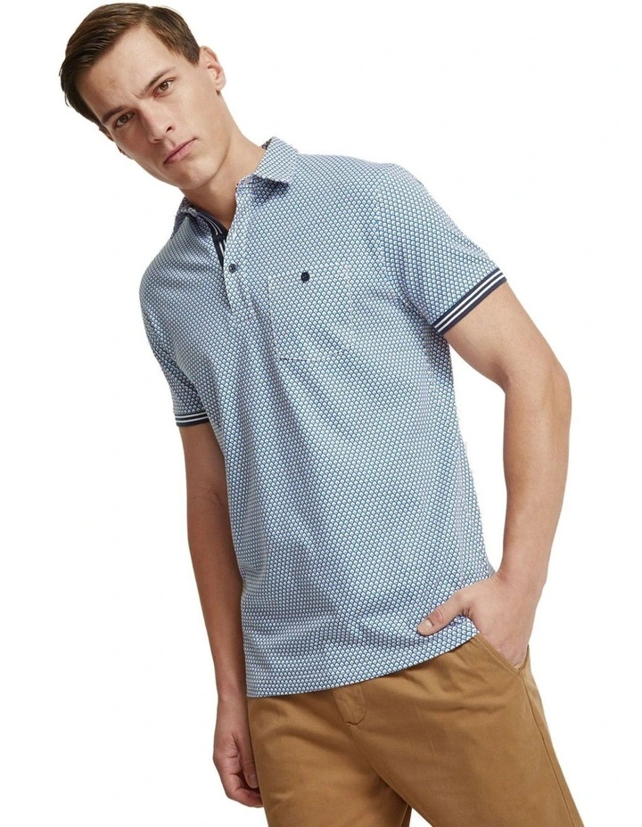 Milo Printed Jersey Polo in Navy