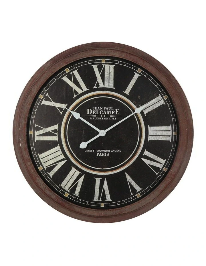 Large Roman Numeral Fleur Wall Clock 70cm in Brownbrow