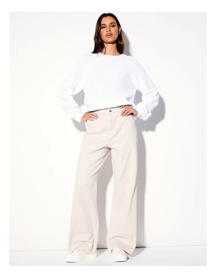 Recycled Blend Wide Leg Casual Drill Pant in Stone