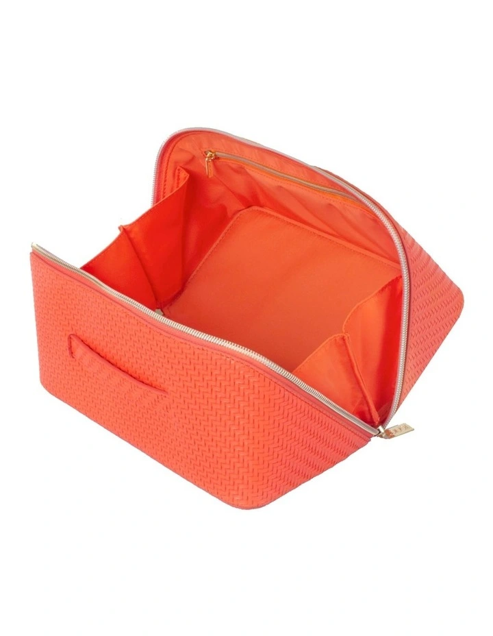 Herringbone Beauty Bag Medium In Tangerine