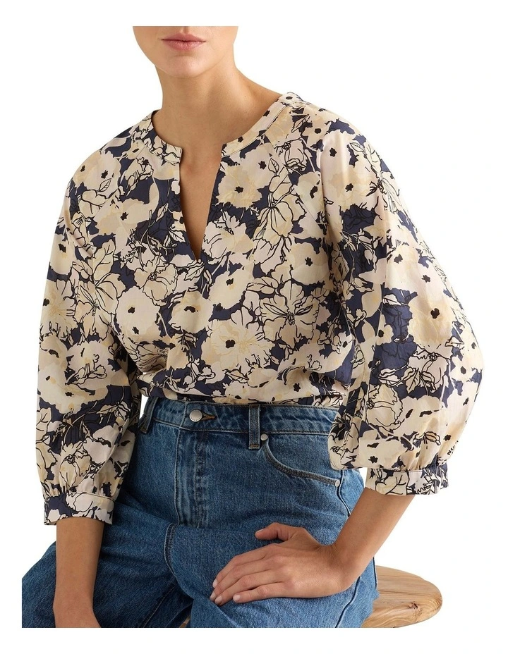 Siara Cotton Blouse in Slate Multi