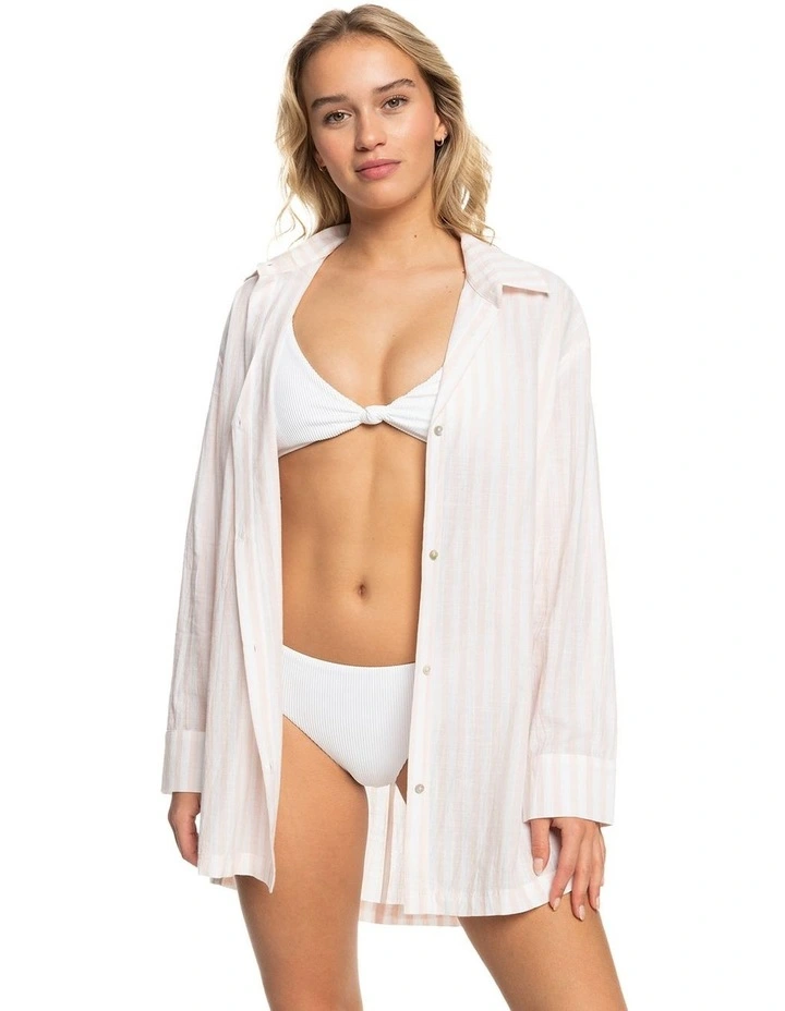 Welcome Summer Beach Shirt in Pale Dogwood My Basic Stripe