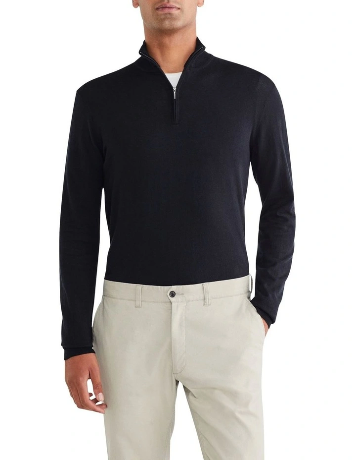 Quarter Zip Sweater in Plain Black