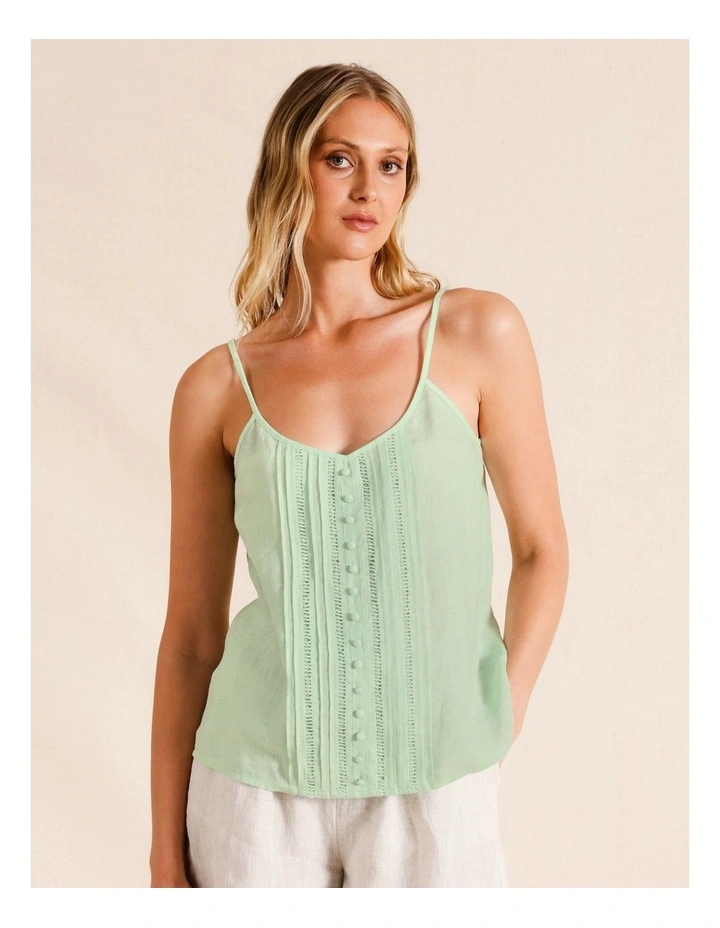 Pintuck Strappy Camisole in Mint