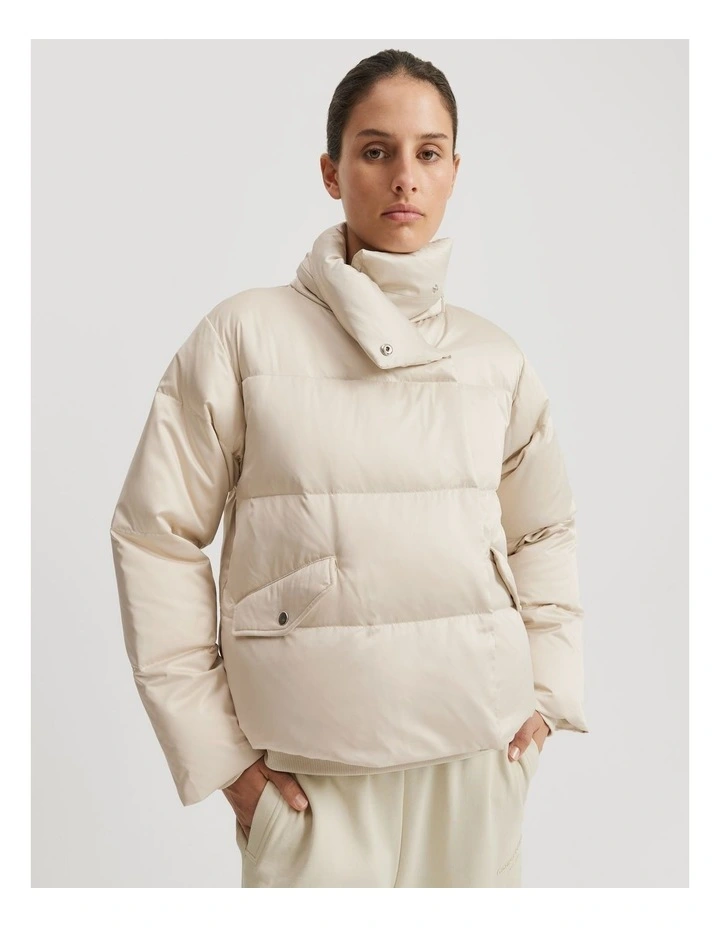 Recycled Polyester Relaxed Puffer Jacket in Oat Milk