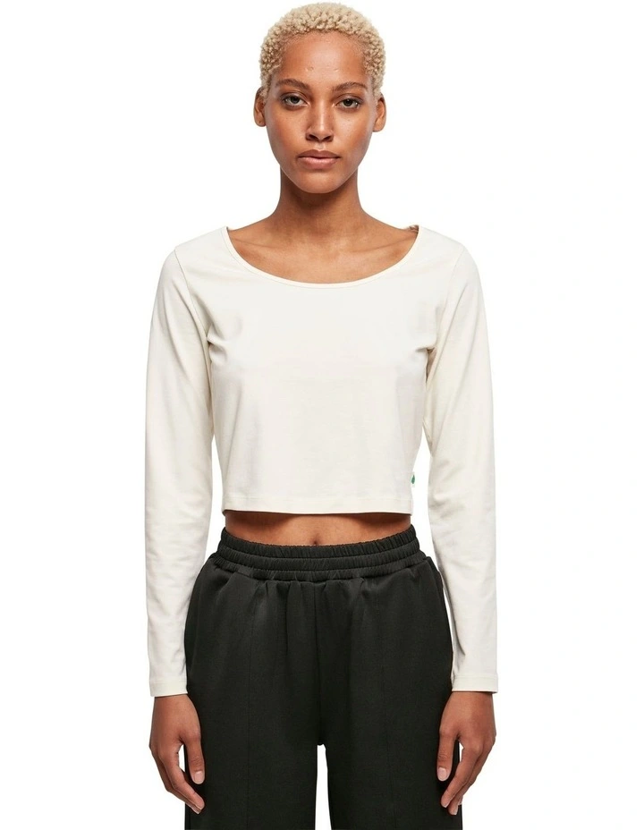Wide Neck Cropped Top in White Sand