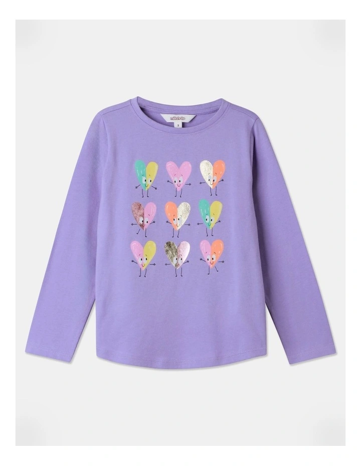 Essential Nine Hearts Long Sleeve Tee in Purple