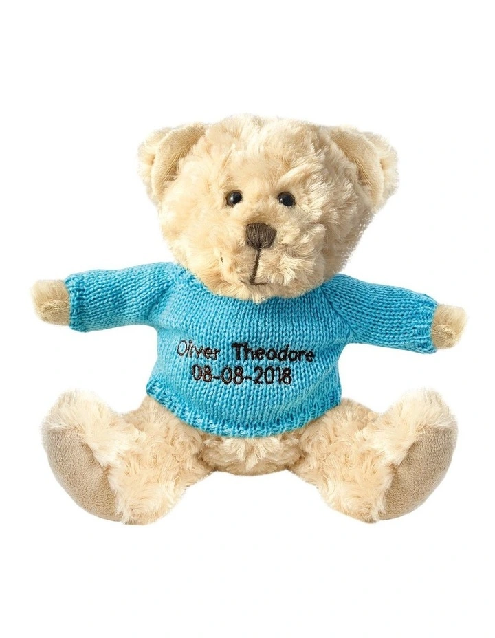 Personalised Beige Bear With Light Blue Knitted Jumper