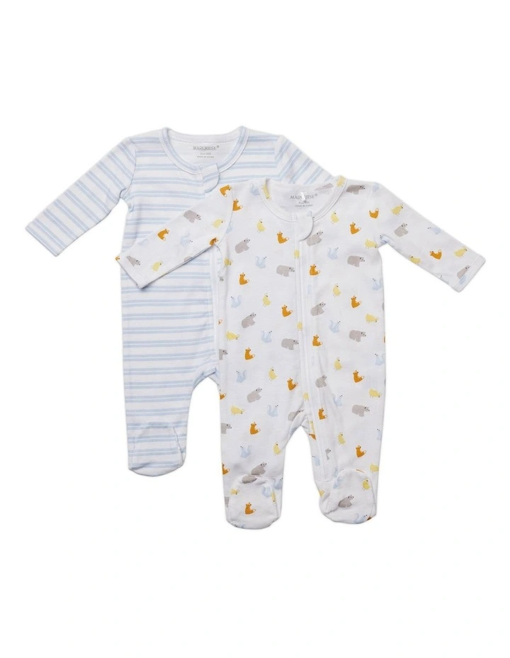 Animals Zipsuits 2 Pack in Blue