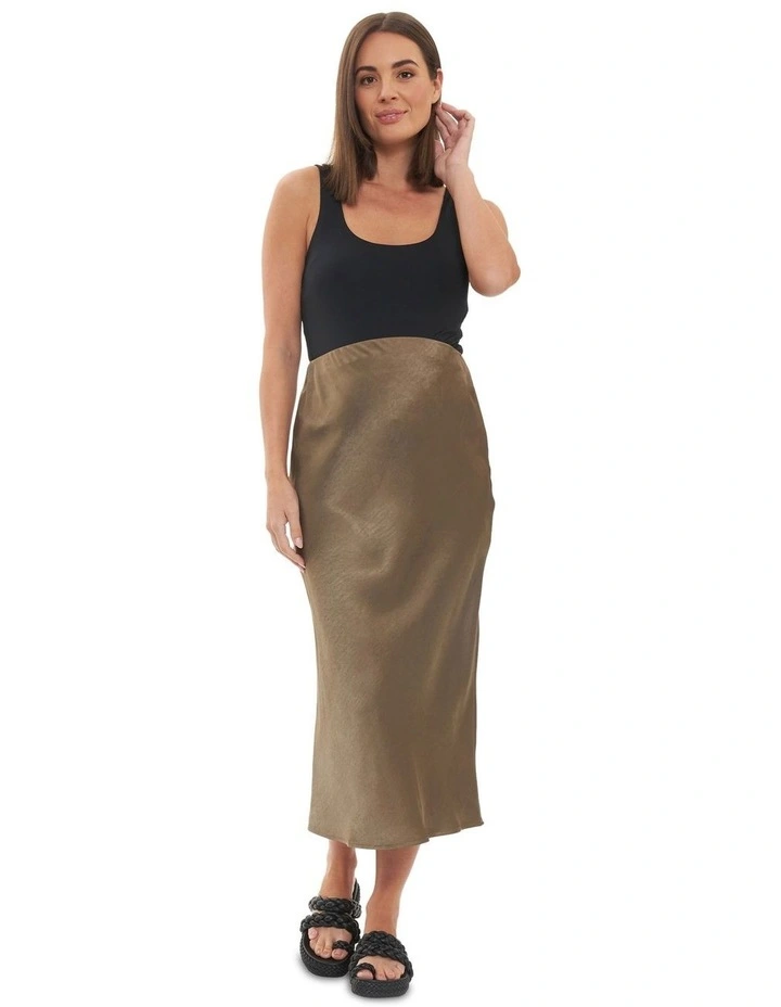 Lexie Satin Skirt in Olive