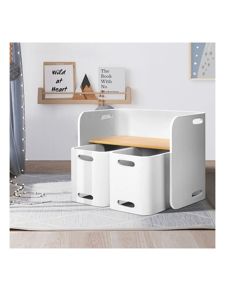 3 Peice Table and Chair Set in White/Nature
